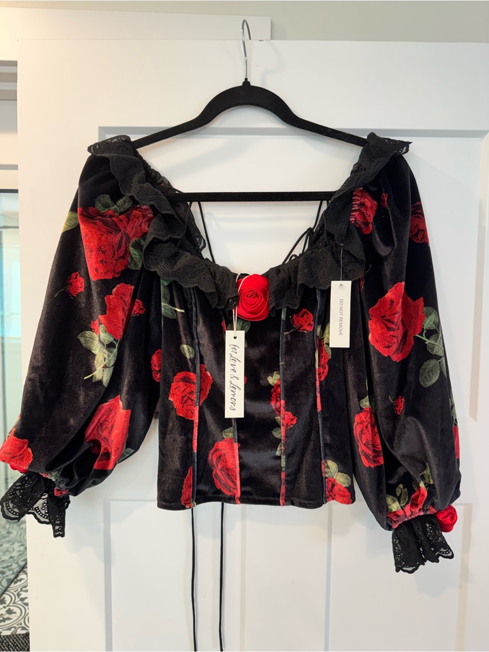 NWT - For Love and Lemons Red Rose Velvet Corset Top